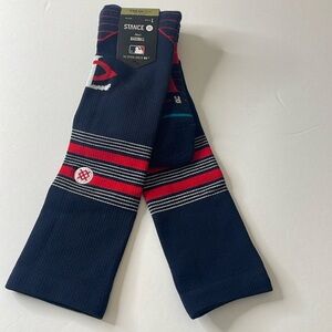 Stance MLB Baseball Minnesota Twins Stripe Navy Blue and Red OTC Socks Large